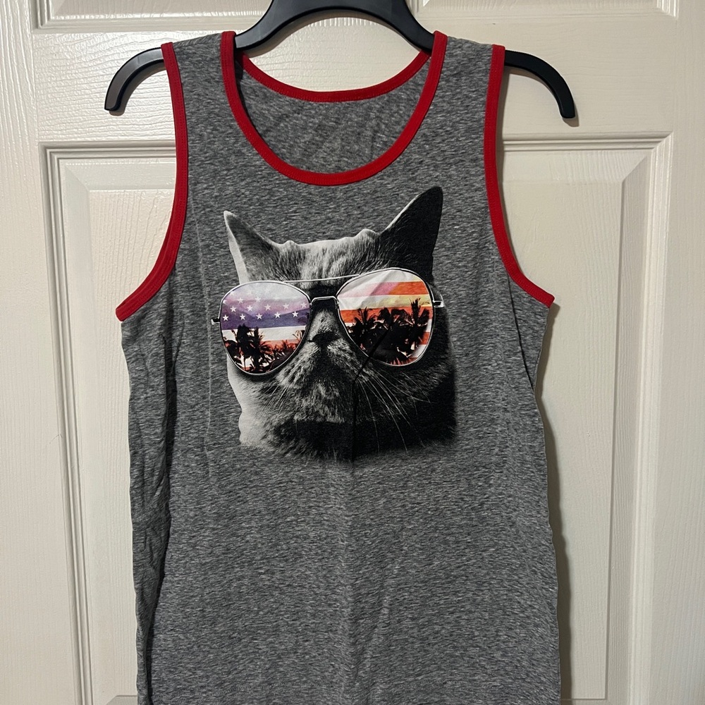 Trendy Cat Tank Top with Red Accents